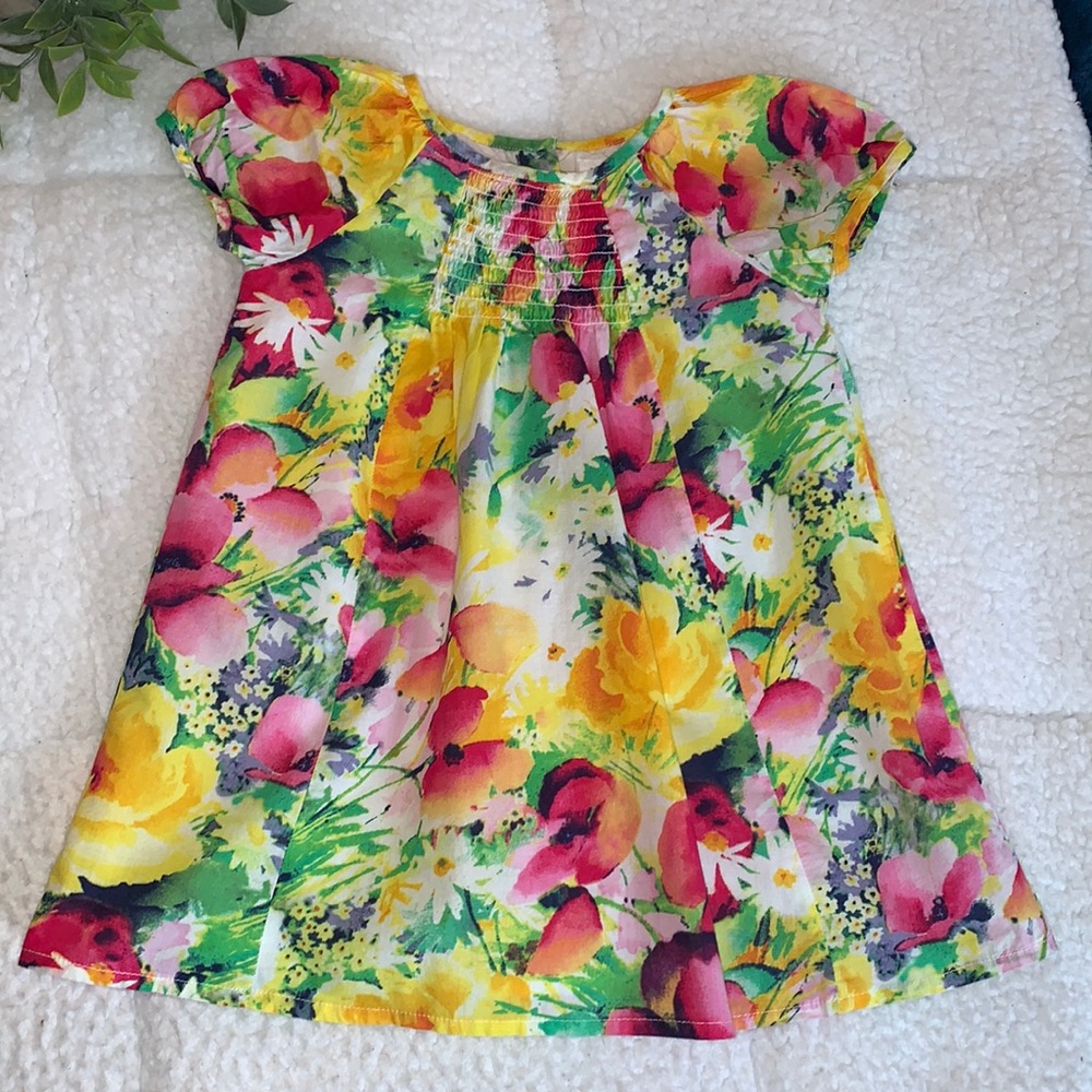 GAP Baby Floral Watercolor Dress 18-24M Yellow Pink EUC